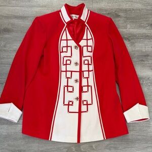 Salvatore Cavalli Red White Embellished Jacket Vintage Style Art Deco Buttons 14